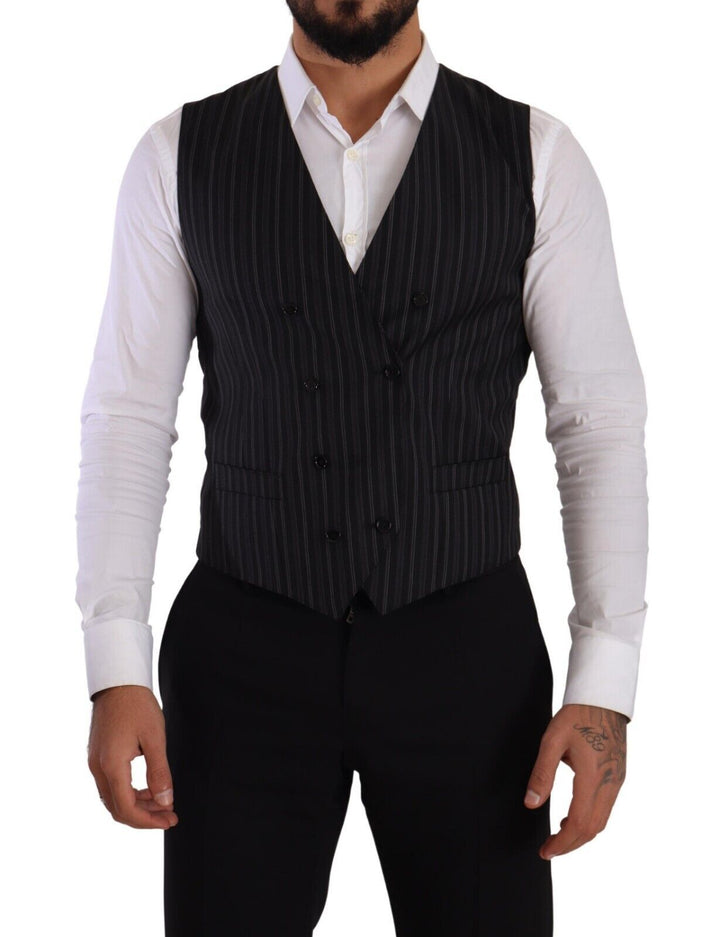 Dolce &amp; Gabbana Gray Striped Double Breasted Waistcoat Vest by Dolce &amp; Gabbana outlet now on sale