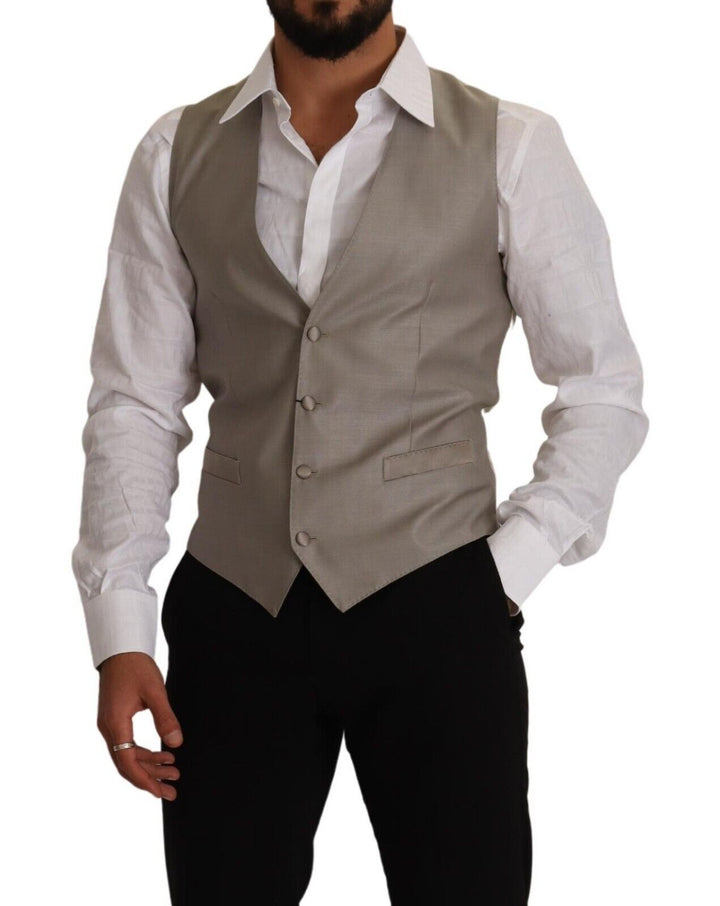 Dolce &amp; Gabbana Sample Sale Dolce &amp; Gabbana Beige Wool Single Breasted Waistcoat Vest - | Designer outlet