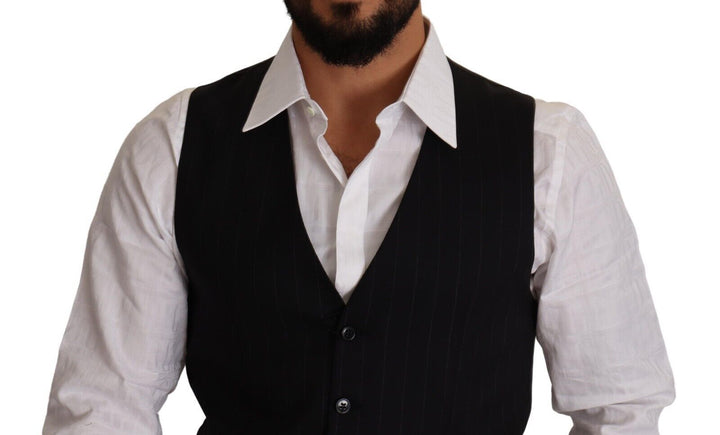 Dolce &amp; Gabbana Sample Sale Dolce &amp; Gabbana Blue Striped Wool Stretch Waistcoat Vest - | Designer outlet