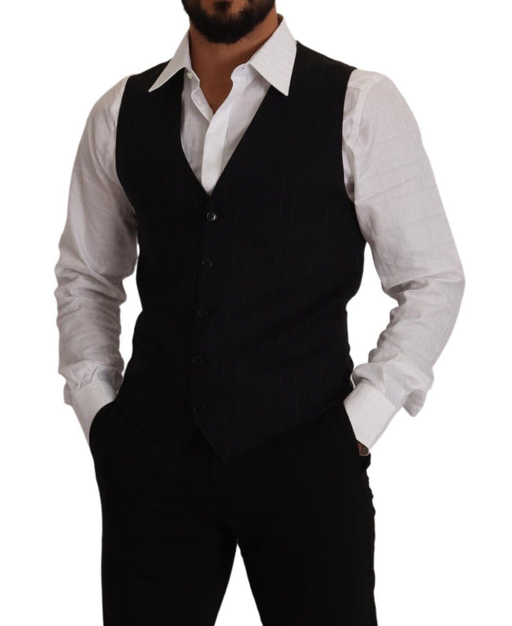 Dolce &amp; Gabbana Sample Sale Dolce &amp; Gabbana Blue Striped Wool Stretch Waistcoat Vest - | Designer outlet