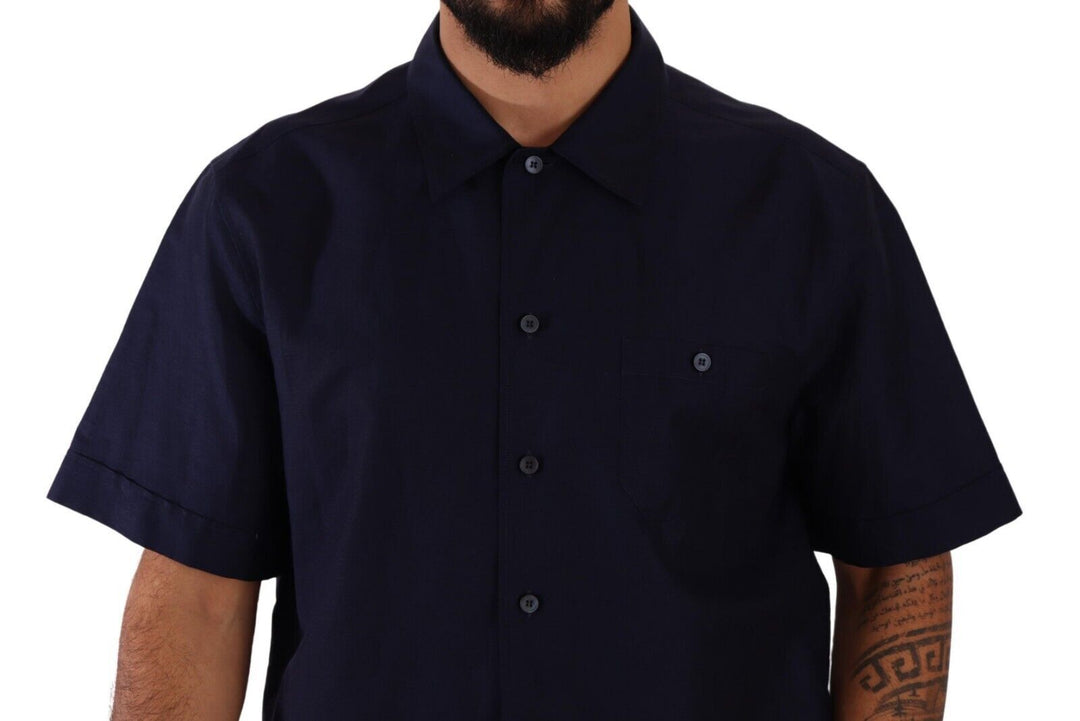 Dolce & Gabbana Elegant Navy Blue Button-Down Casual Shirt