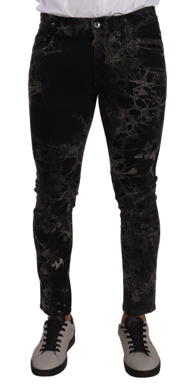 Dolce &amp; Gabbana Sample Sale Dolce &amp; Gabbana Black Patterned Skinny Slim Fit Jeans - | Designer outlet