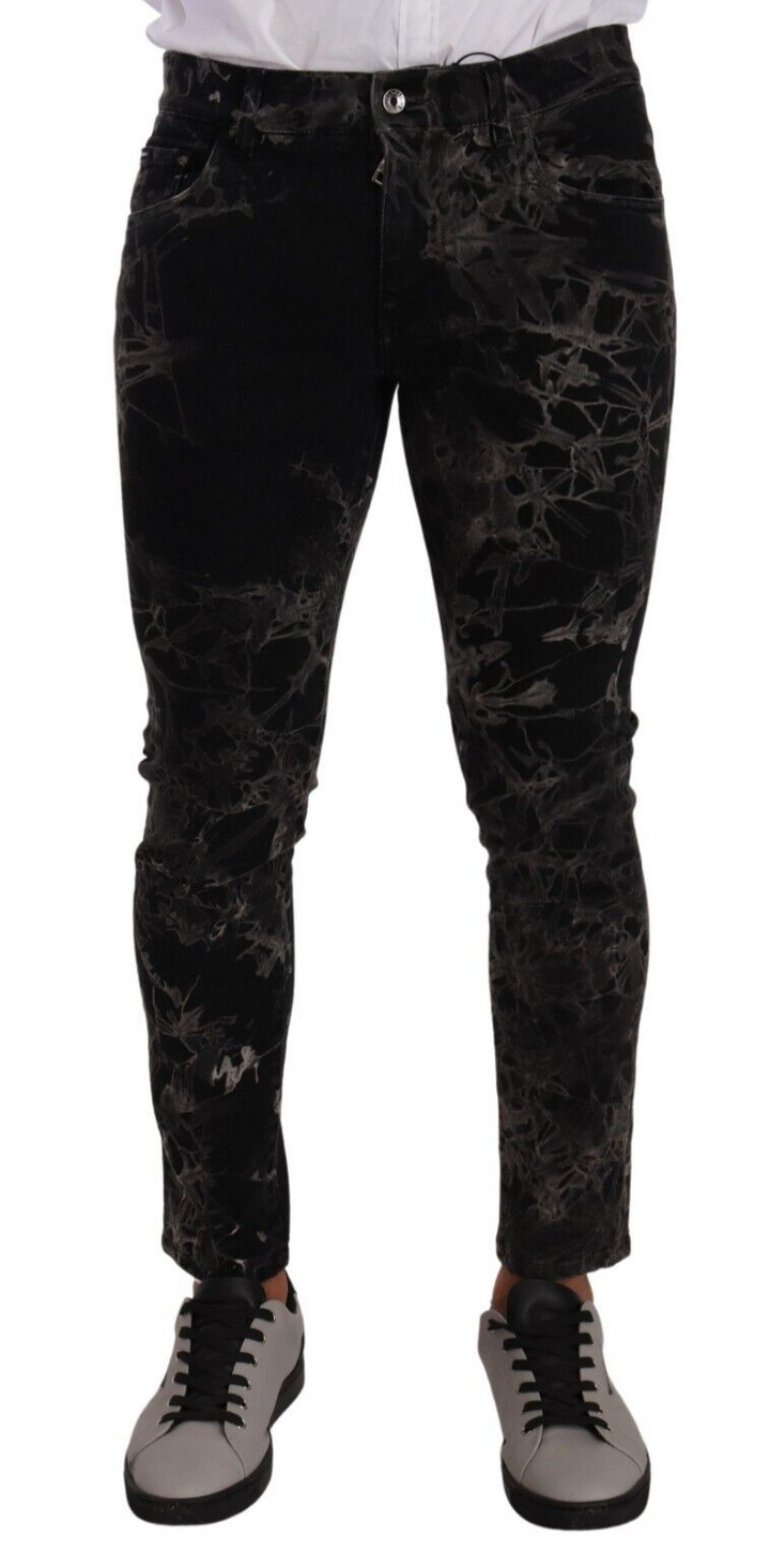 Dolce &amp; Gabbana Sample Sale Dolce &amp; Gabbana Black Patterned Skinny Slim Fit Jeans - | Designer outlet
