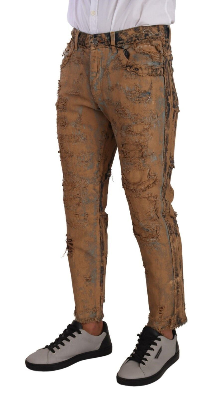Dolce &amp; Gabbana Sample Sale Dolce &amp; Gabbana Brown Distressed Cotton Regular Denim Jeans - | Designer outlet