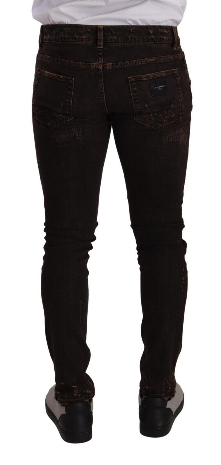Dolce &amp; Gabbana Sample Sale Dolce &amp; Gabbana Brown Distressed Slim Fit Skinny Denim Jeans - | Designer outlet