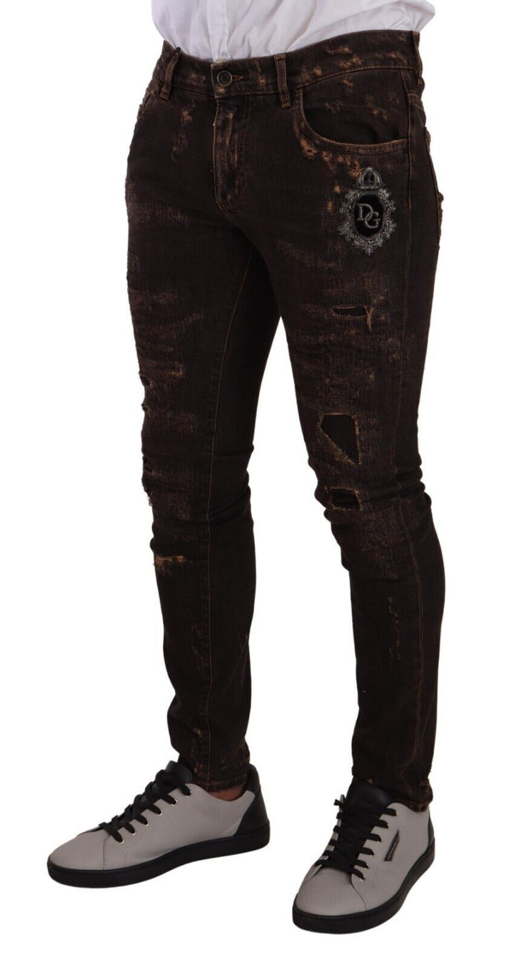 Dolce &amp; Gabbana Sample Sale Dolce &amp; Gabbana Brown Distressed Slim Fit Skinny Denim Jeans - | Designer outlet