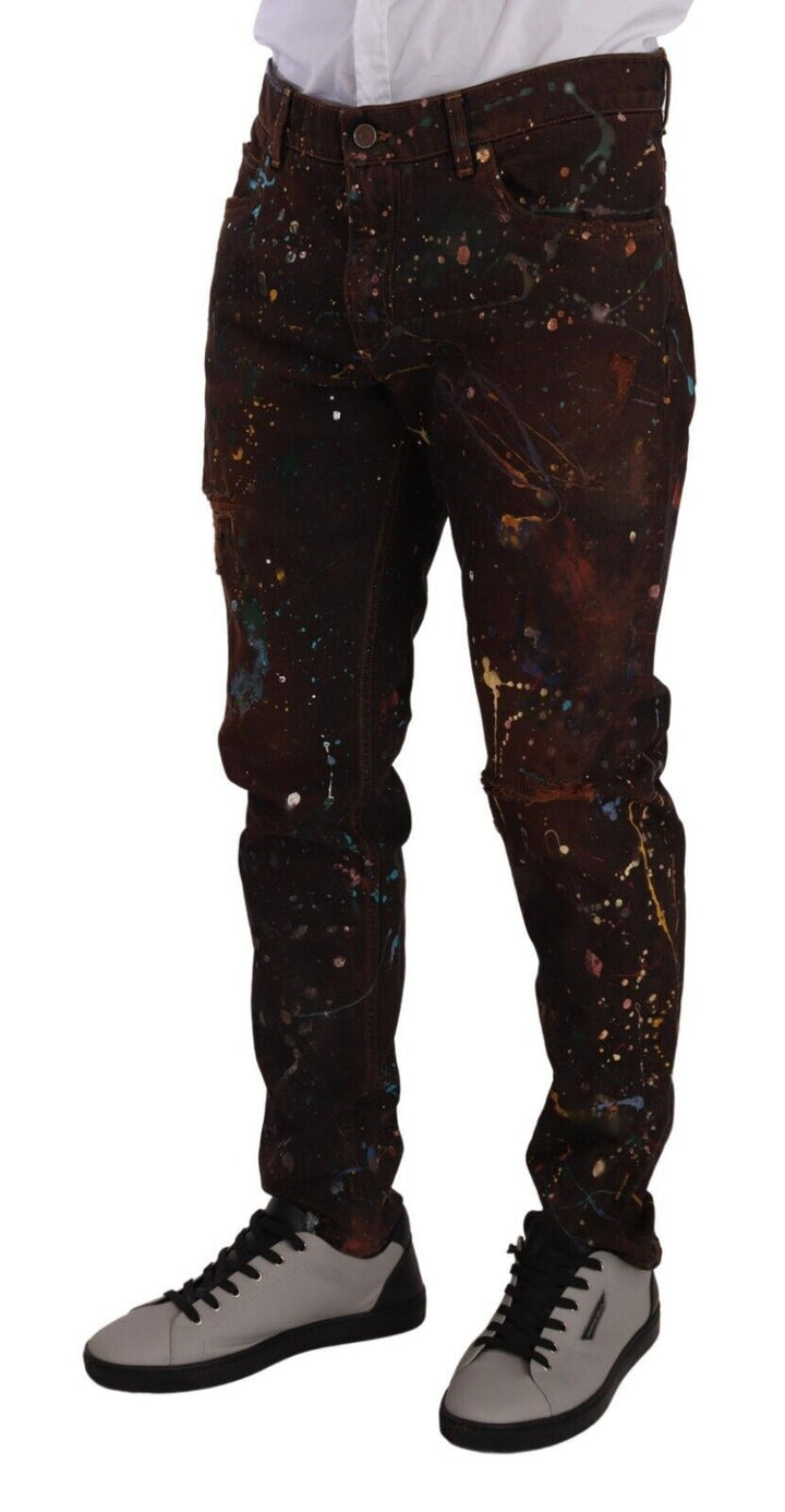 Dolce &amp; Gabbana Sample Sale Dolce &amp; Gabbana Brown Splash Color Cotton Regular Denim Jeans - | Designer outlet