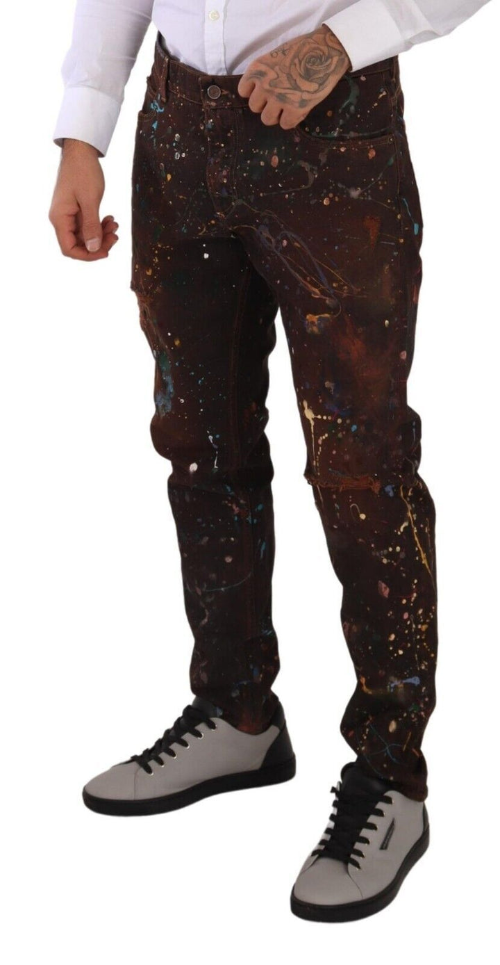 Dolce &amp; Gabbana Sample Sale Dolce &amp; Gabbana Brown Splash Color Cotton Regular Denim Jeans - | Designer outlet