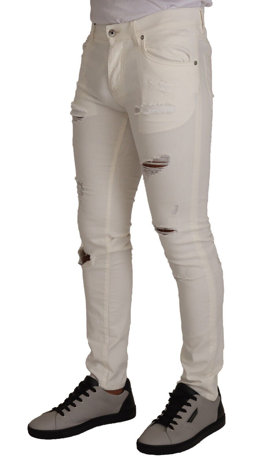 Dolce &amp; Gabbana Sample Sale Dolce &amp; Gabbana White Tattered Skinny Cotton Men Denim Jeans - | Designer outlet
