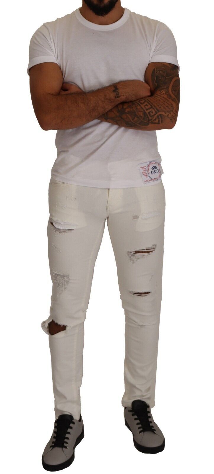 Dolce &amp; Gabbana Sample Sale Dolce &amp; Gabbana White Tattered Skinny Cotton Men Denim Jeans - | Designer outlet