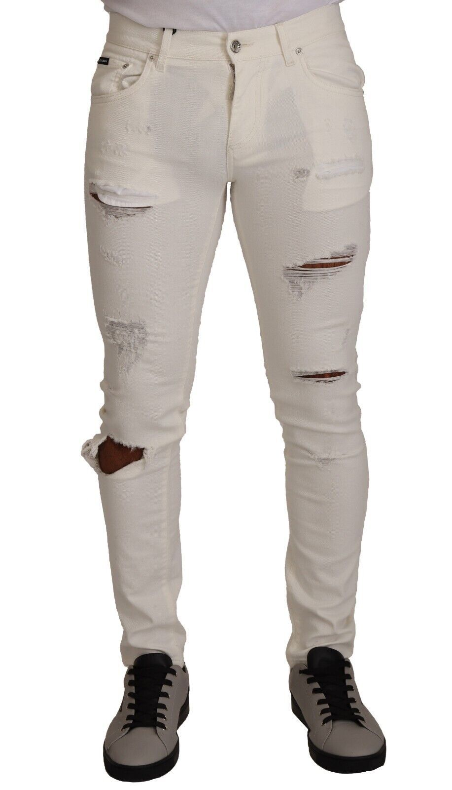 Dolce &amp; Gabbana Sample Sale Dolce &amp; Gabbana White Tattered Skinny Cotton Men Denim Jeans - | Designer outlet