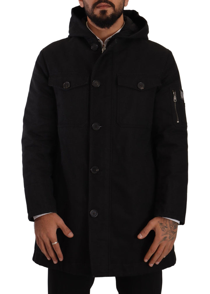 Dolce & Gabbana - Dolce & Gabbana Elegant Black Parka Hooded Jacket - JKT3016 - 46 - Ask Me Wear