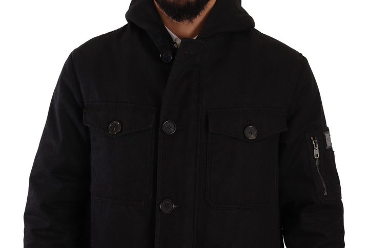 Dolce & Gabbana - Dolce & Gabbana Elegant Black Parka Hooded Jacket - JKT3016 - 46 - Ask Me Wear