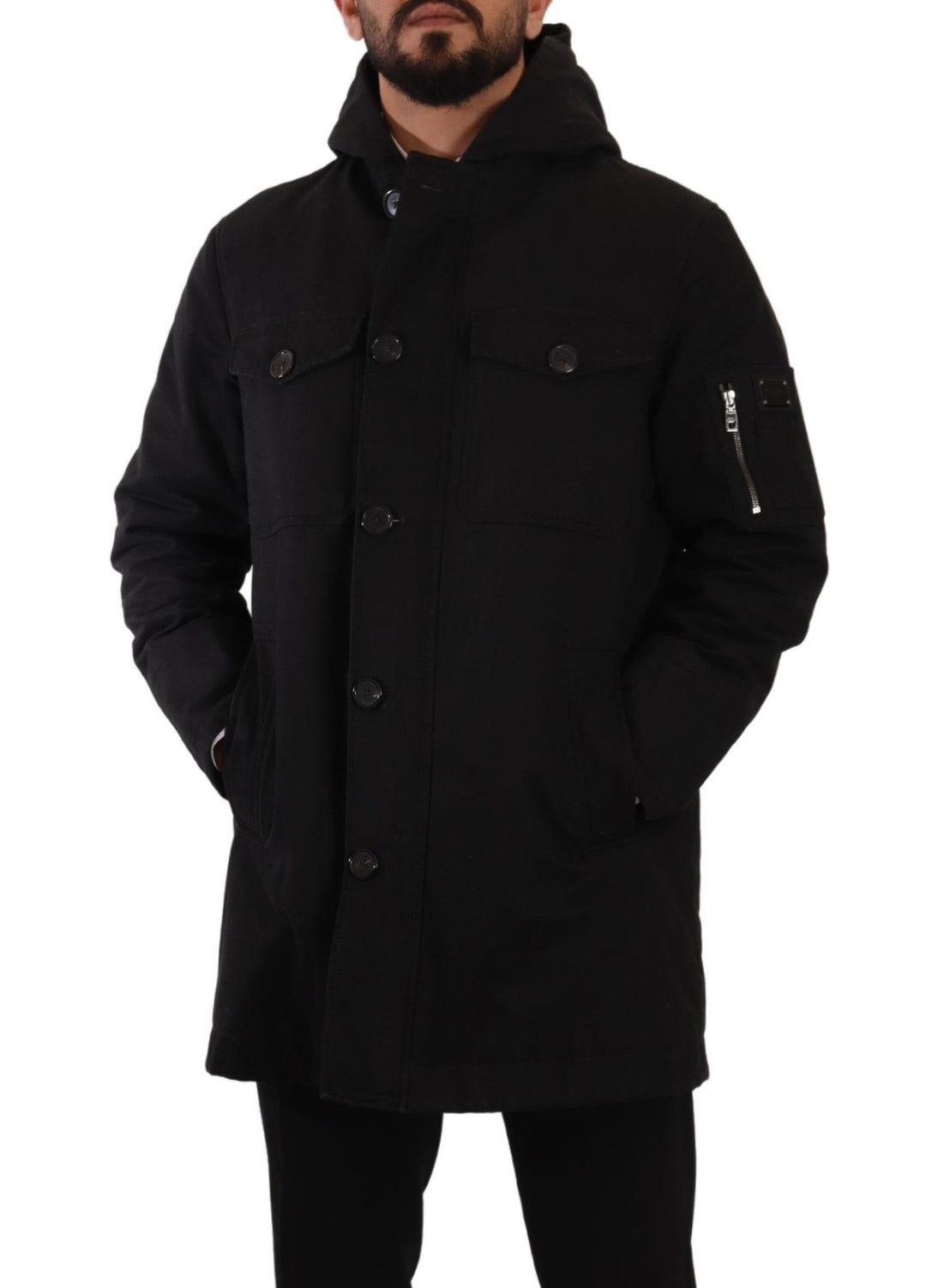 Dolce & Gabbana - Dolce & Gabbana Elegant Black Parka Hooded Jacket - JKT3016 - 46 - Ask Me Wear