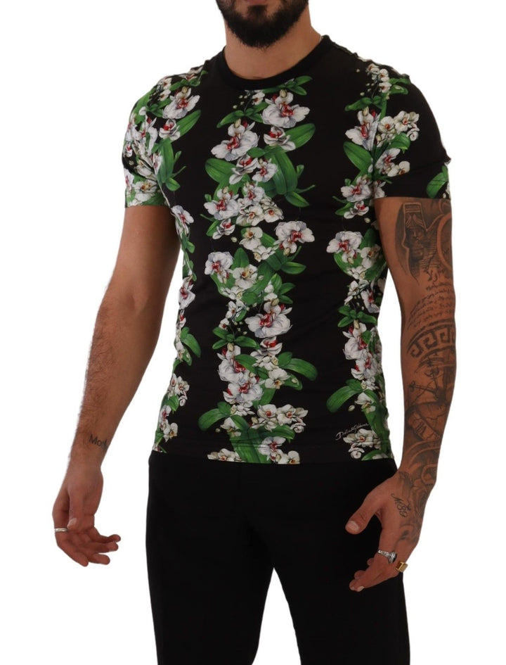 Dolce &amp; Gabbana Sample Sale Dolce &amp; Gabbana Black Floral Print Crewneck T-shirt - | Designer outlet