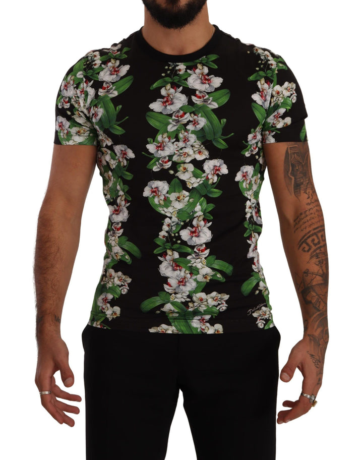 Dolce &amp; Gabbana Sample Sale Dolce &amp; Gabbana Black Floral Print Crewneck T-shirt - | Designer outlet