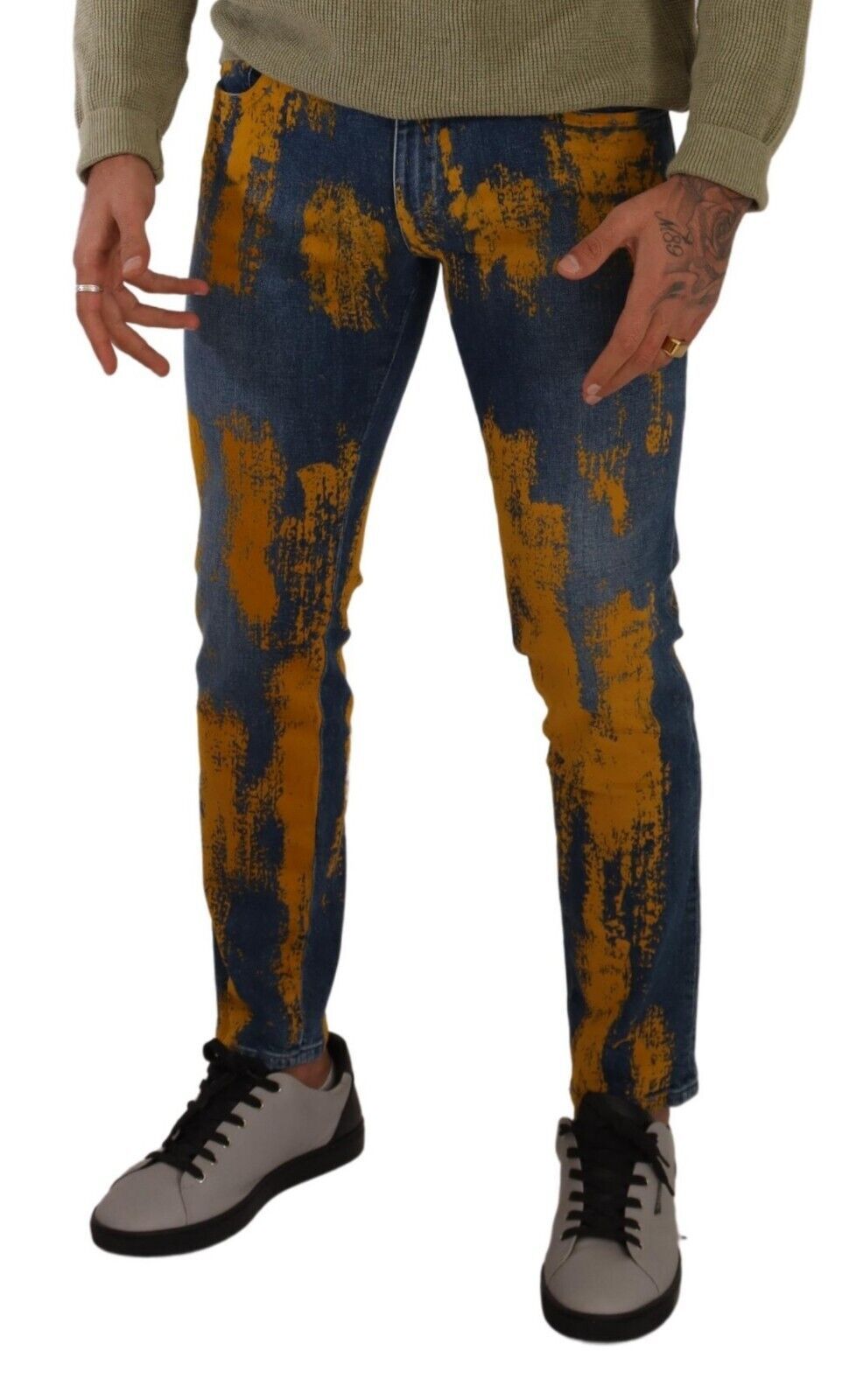 Dolce &amp; Gabbana Sample Sale Dolce &amp; Gabbana Blue Yellow Dye Cotton Skinny Men Denim Jeans - | Designer outlet