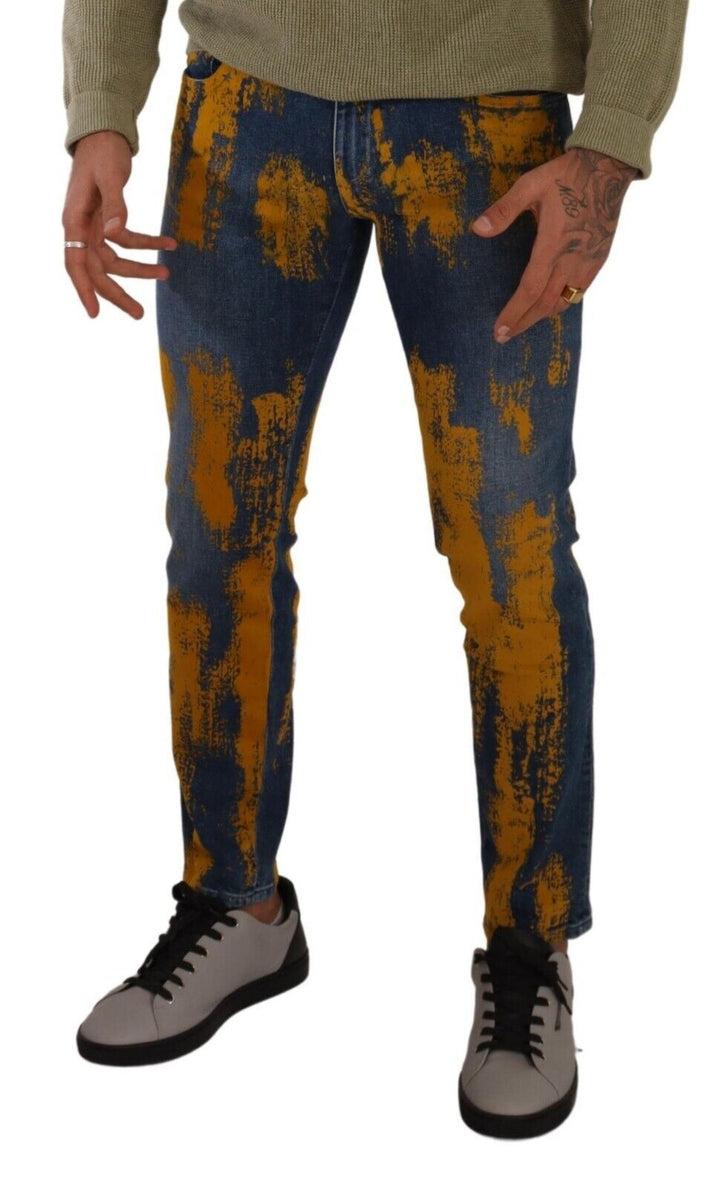Dolce &amp; Gabbana Sample Sale Dolce &amp; Gabbana Blue Yellow Dye Cotton Skinny Men Denim Jeans - | Designer outlet