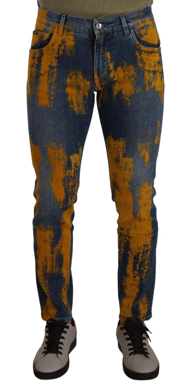 Dolce &amp; Gabbana Sample Sale Dolce &amp; Gabbana Blue Yellow Dye Cotton Skinny Men Denim Jeans - | Designer outlet