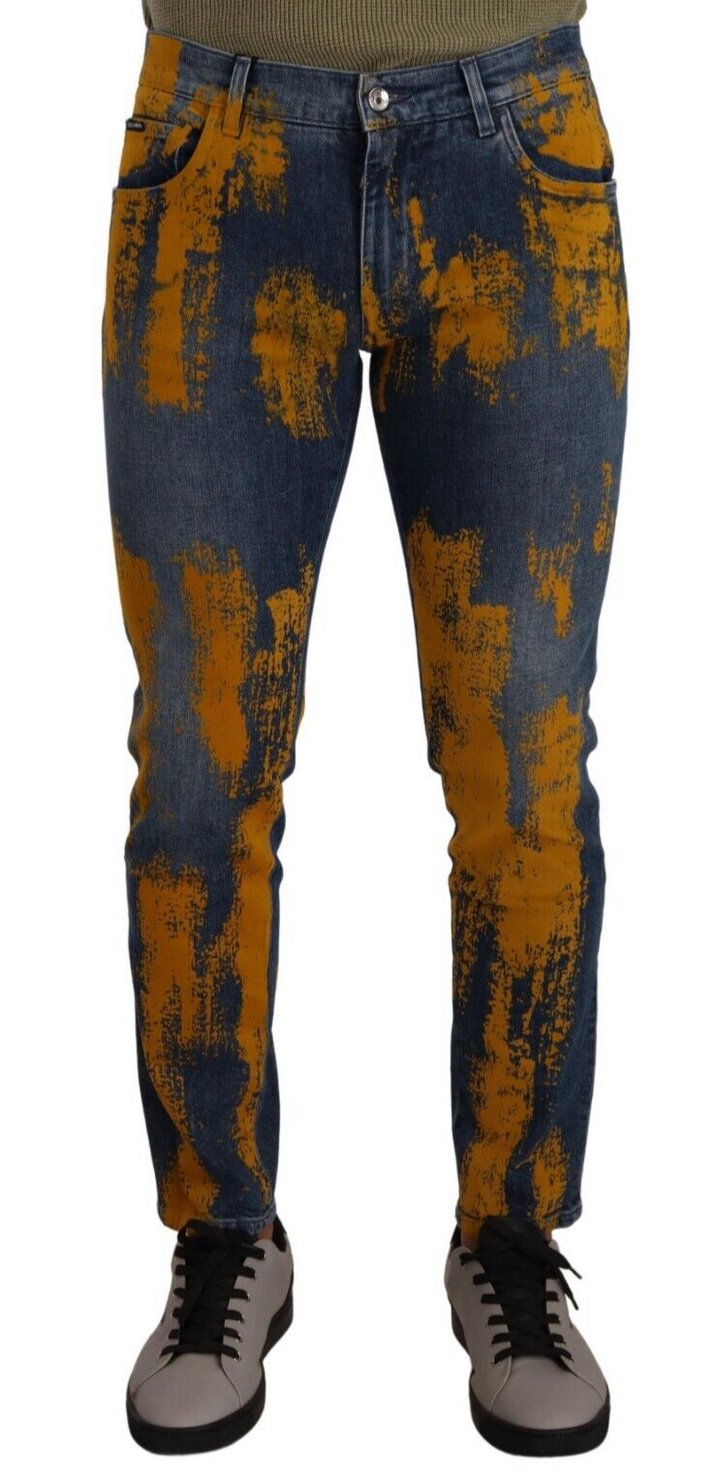 Dolce &amp; Gabbana Sample Sale Dolce &amp; Gabbana Blue Yellow Dye Cotton Skinny Men Denim Jeans - | Designer outlet