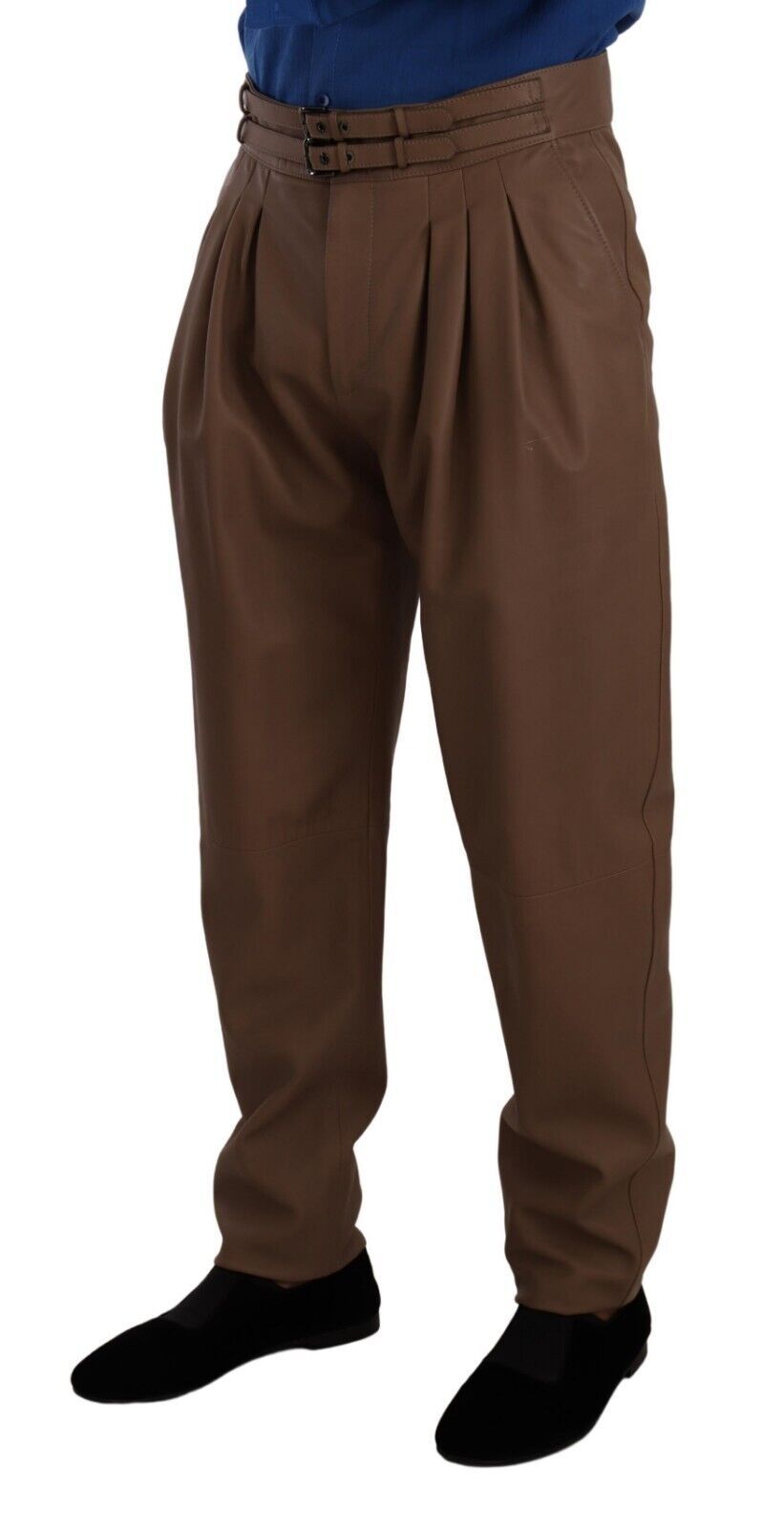 Dolce &amp; Gabbana Brown Leather Tapered High Waist Pants by Dolce &amp; Gabbana outlet now on sale