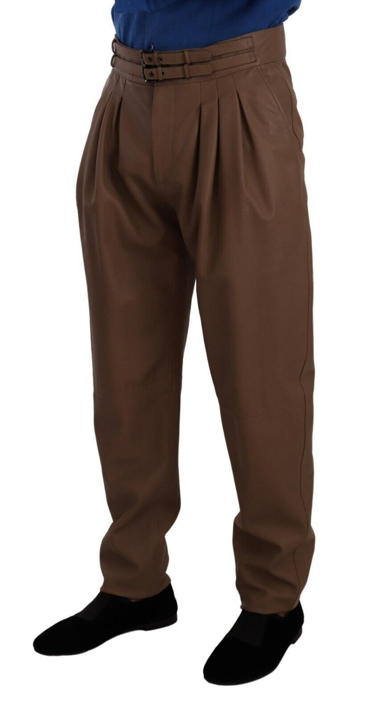 Dolce &amp; Gabbana Brown Leather Tapered High Waist Pants by Dolce &amp; Gabbana outlet now on sale