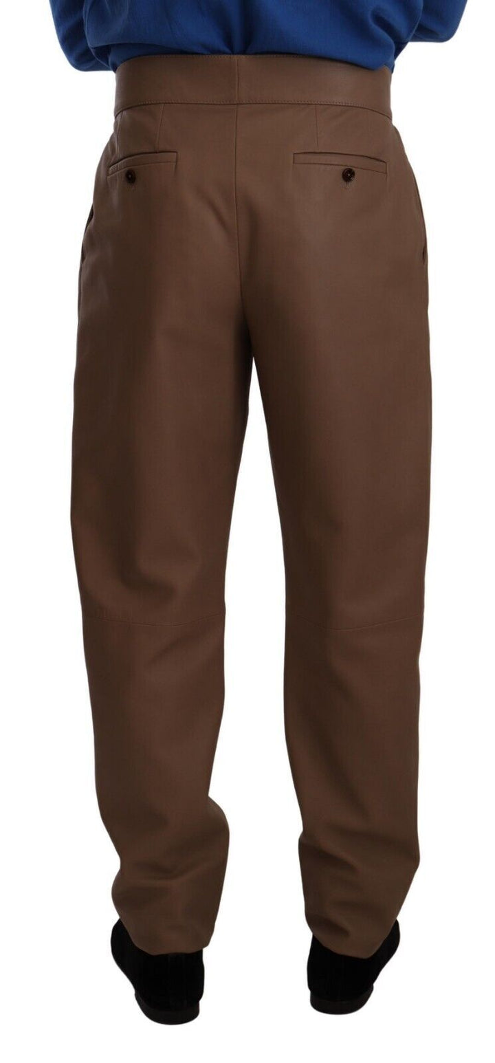 Dolce &amp; Gabbana Brown Leather Tapered High Waist Pants by Dolce &amp; Gabbana outlet now on sale