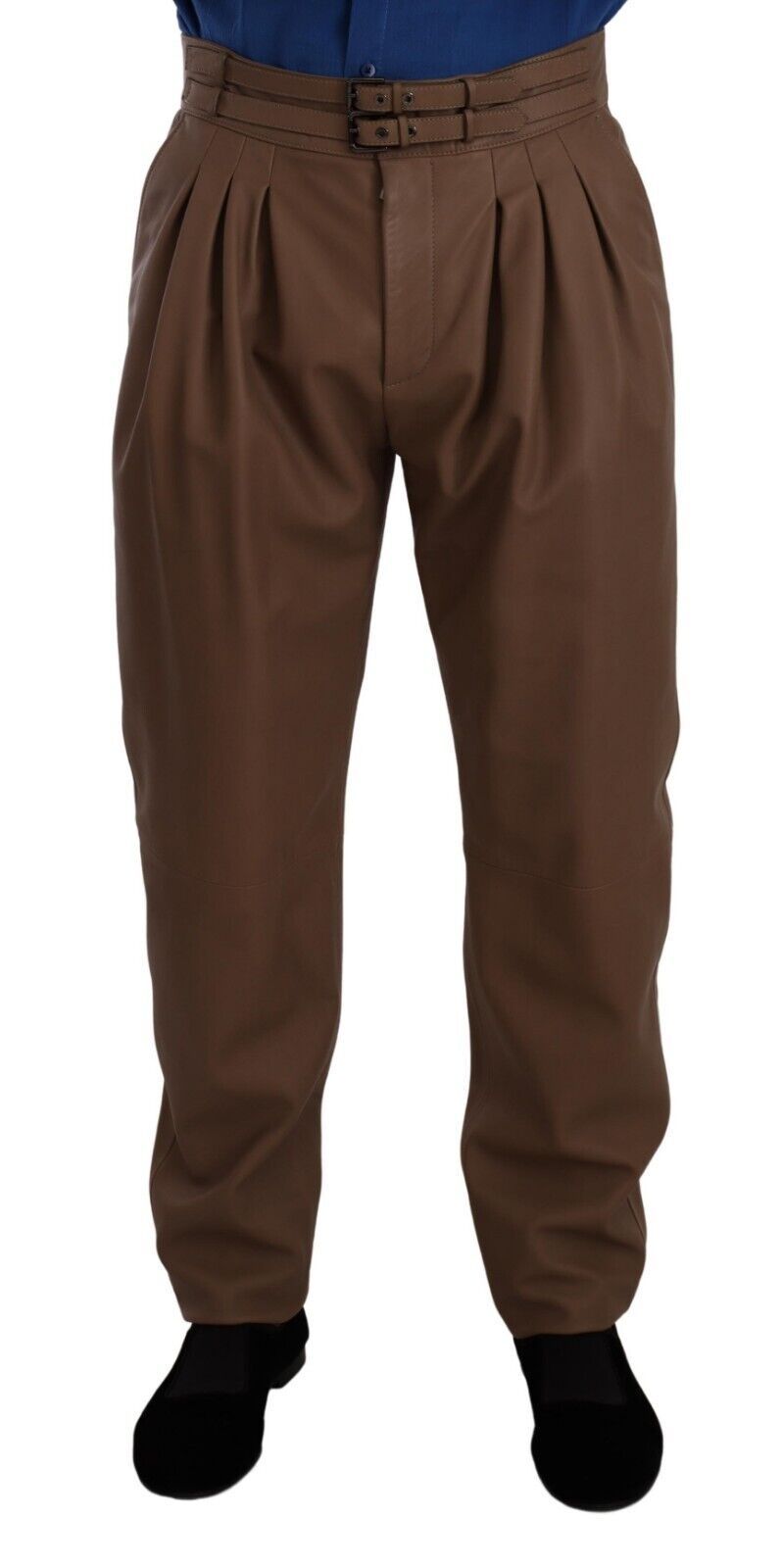 Dolce &amp; Gabbana Brown Leather Tapered High Waist Pants by Dolce &amp; Gabbana outlet now on sale