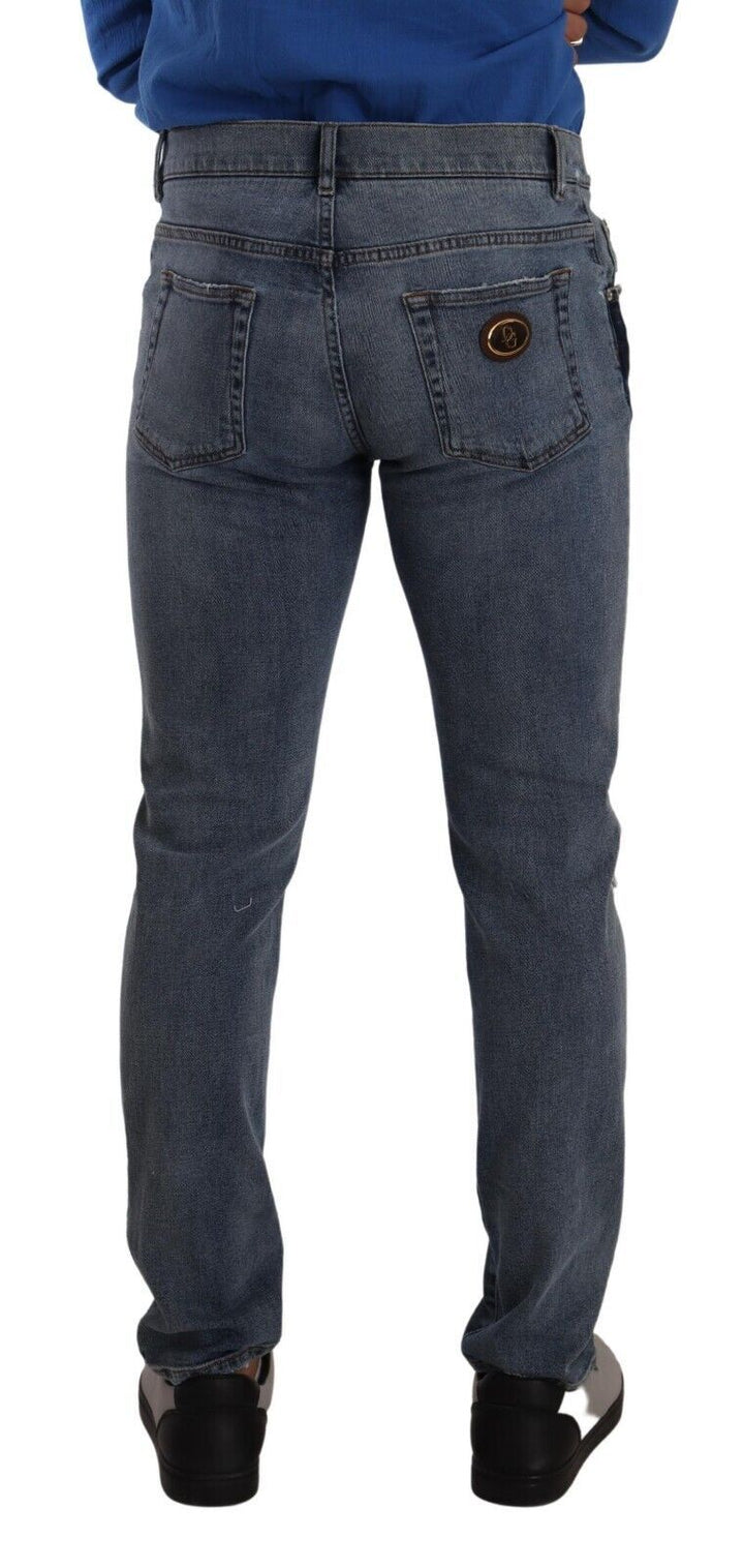 Dolce &amp; Gabbana Sample Sale Dolce &amp; Gabbana Blue Two Tone Tattered Cotton Slim Denim Jeans - | Designer outlet