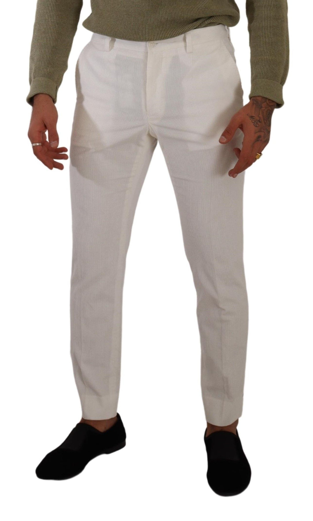 Dolce &amp; Gabbana Sample Sale Dolce &amp; Gabbana White Cotton Skinny Corduroy Trouser Pants - | Designer outlet