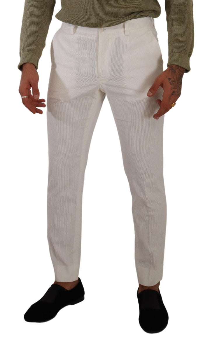 Dolce &amp; Gabbana Sample Sale Dolce &amp; Gabbana White Cotton Skinny Corduroy Trouser Pants - | Designer outlet