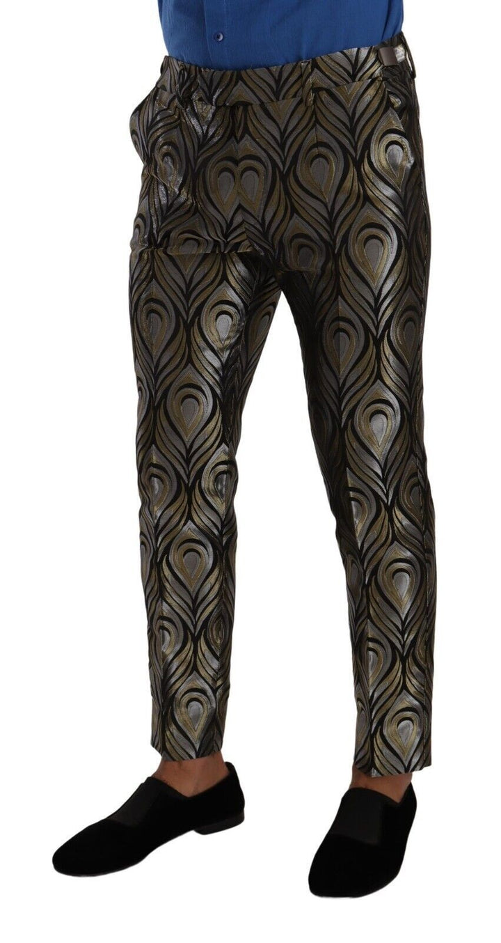 Dolce &amp; Gabbana Sample Sale Dolce &amp; Gabbana Silver Gold Jacquard Men Trouser Dress Pants - | Designer outlet