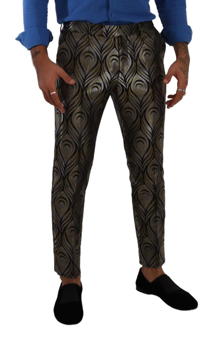 Dolce &amp; Gabbana Sample Sale Dolce &amp; Gabbana Silver Gold Jacquard Men Trouser Dress Pants - | Designer outlet
