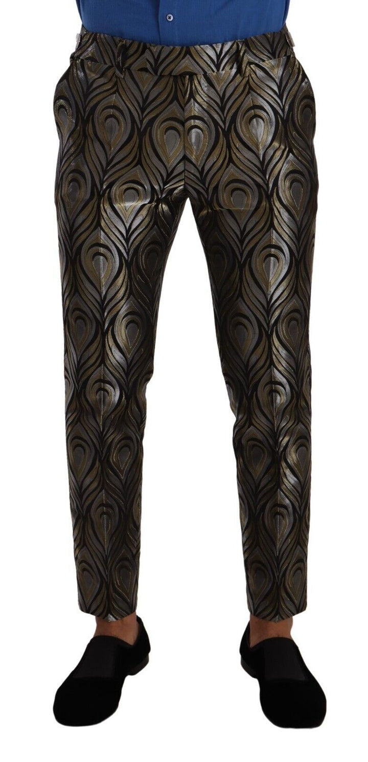 Dolce &amp; Gabbana Sample Sale Dolce &amp; Gabbana Silver Gold Jacquard Men Trouser Dress Pants - | Designer outlet