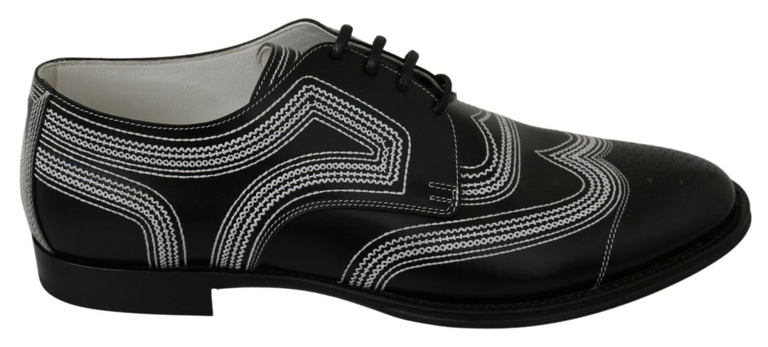 Dolce &amp; Gabbana Black Leather Derby Formal White Lace Shoes by Dolce &amp; Gabbana outlet now on sale