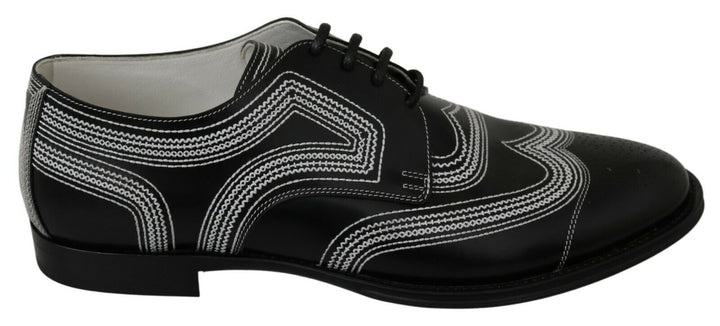 Dolce &amp; Gabbana Black Leather Derby Formal White Lace Shoes by Dolce &amp; Gabbana outlet now on sale