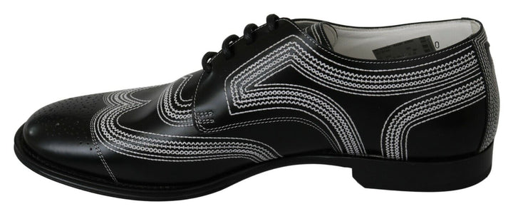 Dolce &amp; Gabbana Black Leather Derby Formal White Lace Shoes by Dolce &amp; Gabbana outlet now on sale