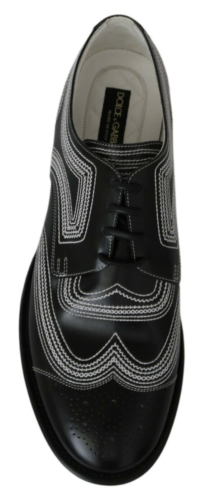 Dolce &amp; Gabbana Black Leather Derby Formal White Lace Shoes by Dolce &amp; Gabbana outlet now on sale