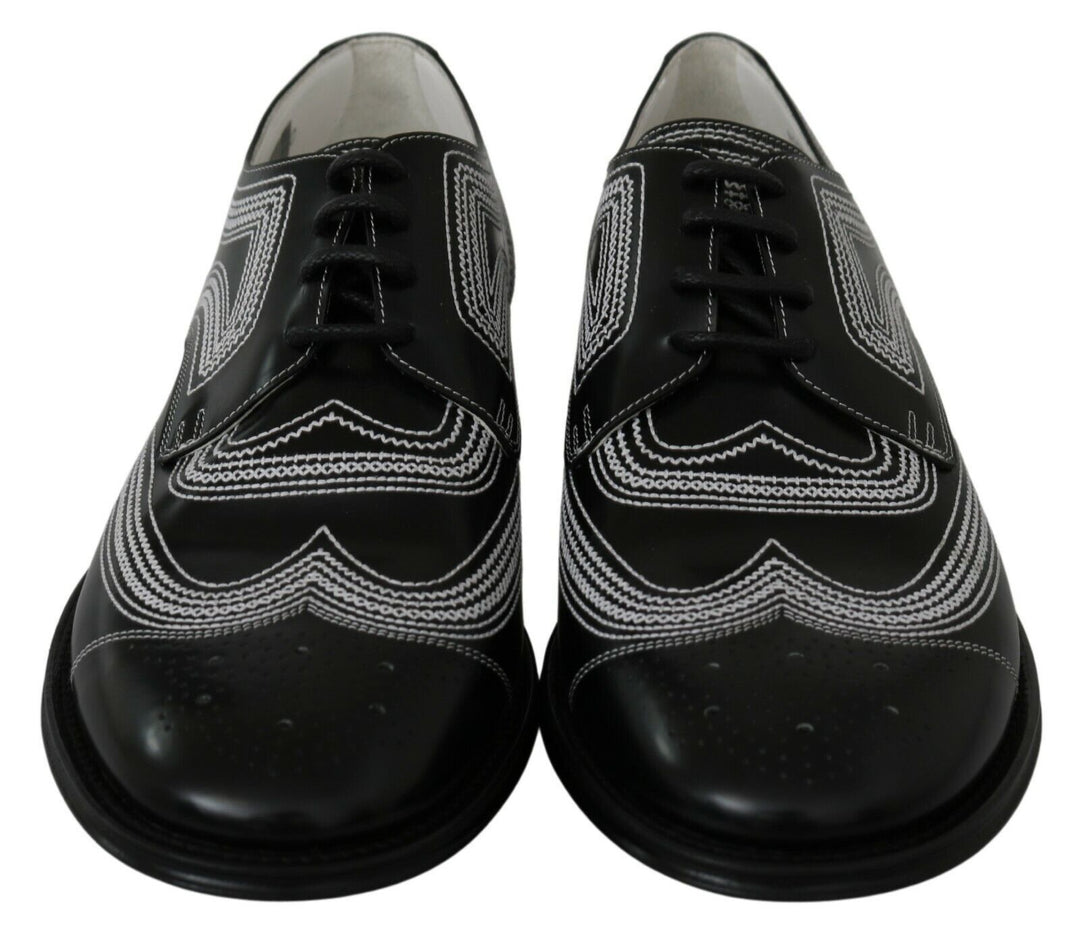 Dolce &amp; Gabbana Black Leather Derby Formal White Lace Shoes by Dolce &amp; Gabbana outlet now on sale