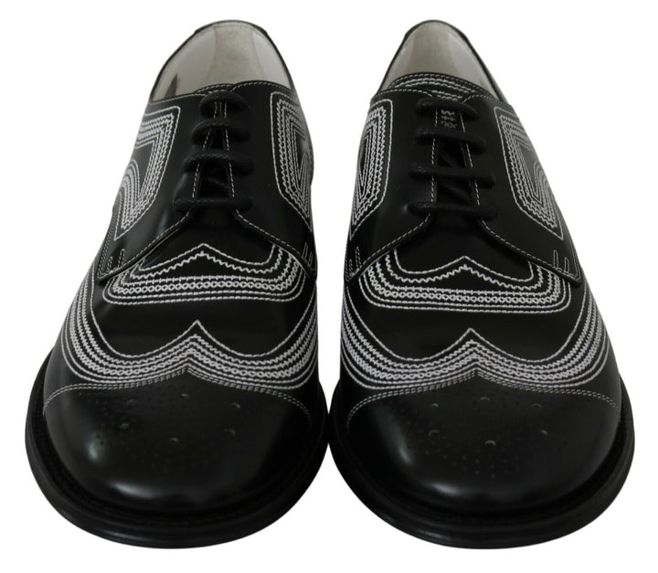 Dolce &amp; Gabbana Black Leather Derby Formal White Lace Shoes by Dolce &amp; Gabbana outlet now on sale
