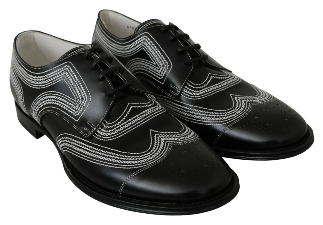 Dolce &amp; Gabbana Black Leather Derby Formal White Lace Shoes by Dolce &amp; Gabbana outlet now on sale
