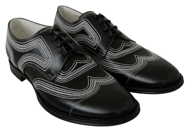 Dolce &amp; Gabbana Black Leather Derby Formal White Lace Shoes by Dolce &amp; Gabbana outlet now on sale