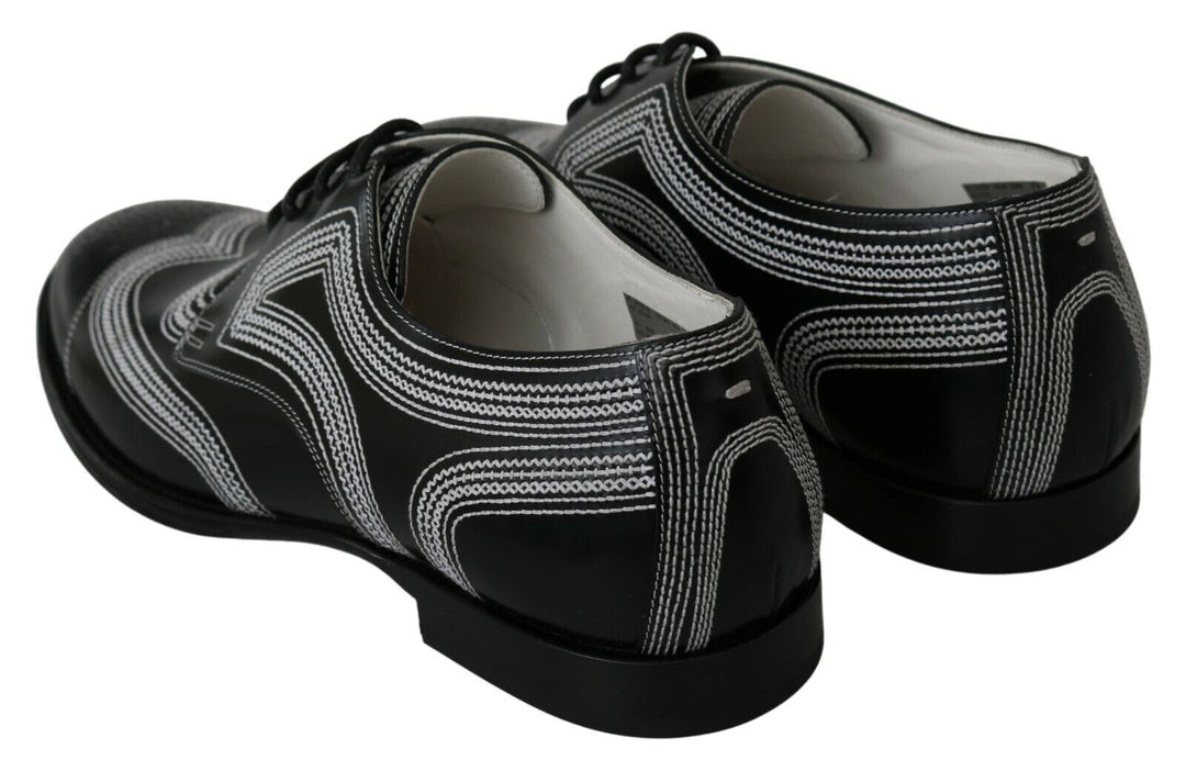 Dolce &amp; Gabbana Black Leather Derby Formal White Lace Shoes by Dolce &amp; Gabbana outlet now on sale