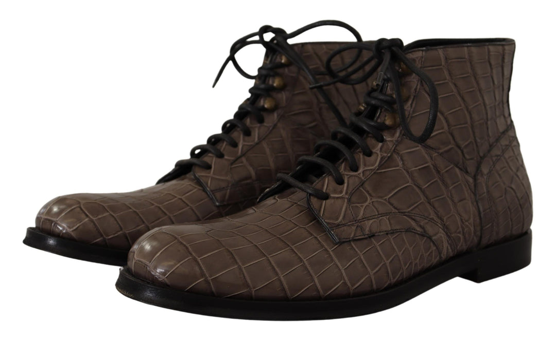 Dolce &amp; Gabbana Sample Sale Dolce &amp; Gabbana Gray Crocodile Leather Derby Boots - | Designer outlet