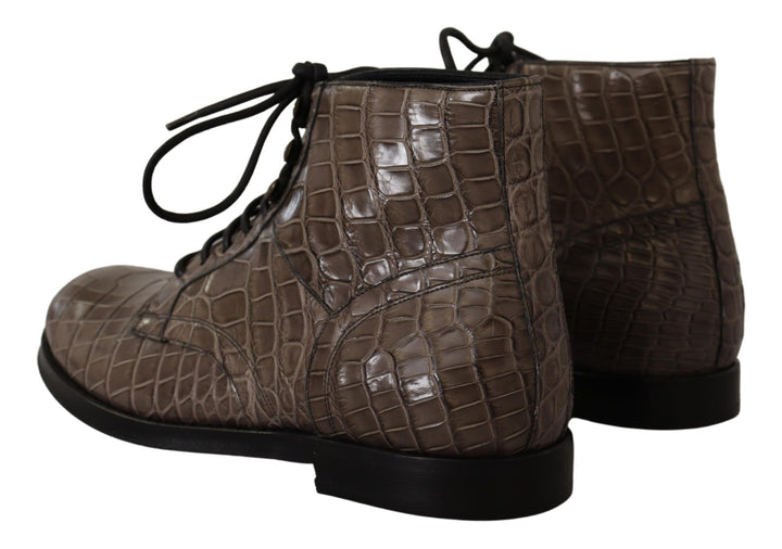 Dolce &amp; Gabbana Sample Sale Dolce &amp; Gabbana Gray Crocodile Leather Derby Boots - | Designer outlet