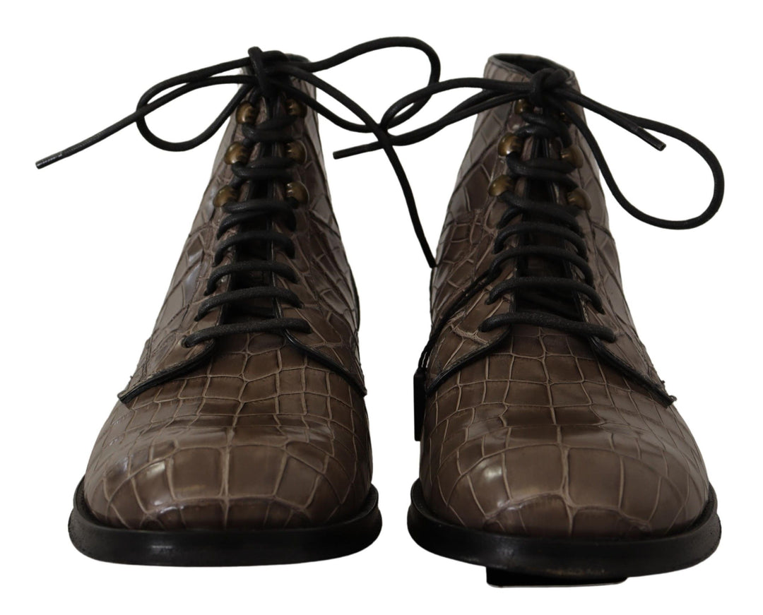 Dolce &amp; Gabbana Sample Sale Dolce &amp; Gabbana Gray Crocodile Leather Derby Boots - | Designer outlet