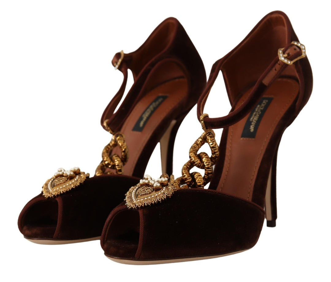 Dolce & Gabbana Elegant Gold Detail Velvet Heels