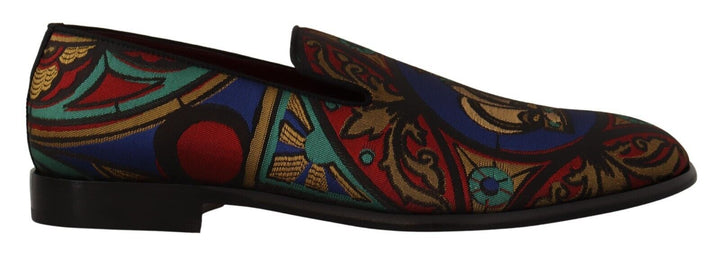 Dolce &amp; Gabbana Sample Sale Dolce &amp; Gabbana Multicolor Jacquard Crown Slippers Loafers Shoes - | Designer outlet