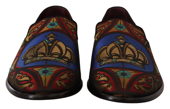 Dolce &amp; Gabbana Sample Sale Dolce &amp; Gabbana Multicolor Jacquard Crown Slippers Loafers Shoes - | Designer outlet