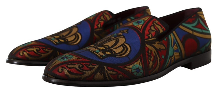 Dolce &amp; Gabbana Sample Sale Dolce &amp; Gabbana Multicolor Jacquard Crown Slippers Loafers Shoes - | Designer outlet